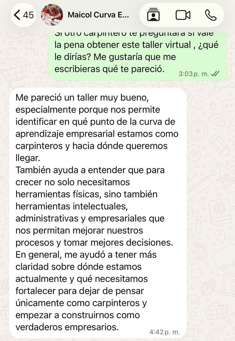 Caso de éxito y testimonio 1 de carpintero